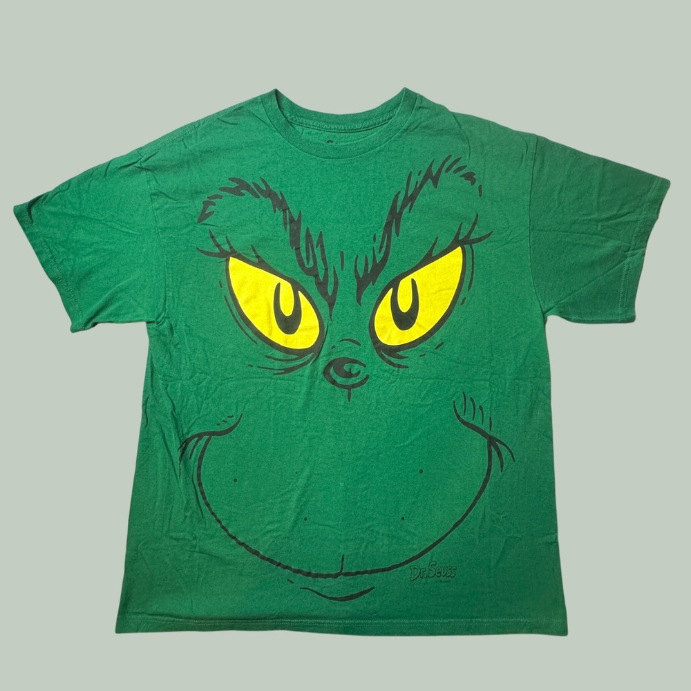 Dr. Seuss T-Shirt Mens XL The Grinch Face Green Graphic Hybrid Apparel Christmas